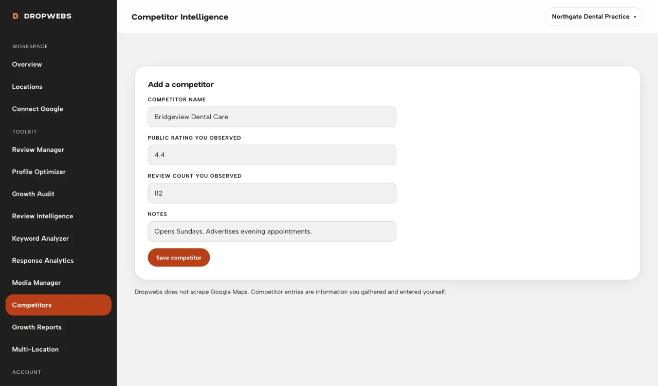 Competitor input form