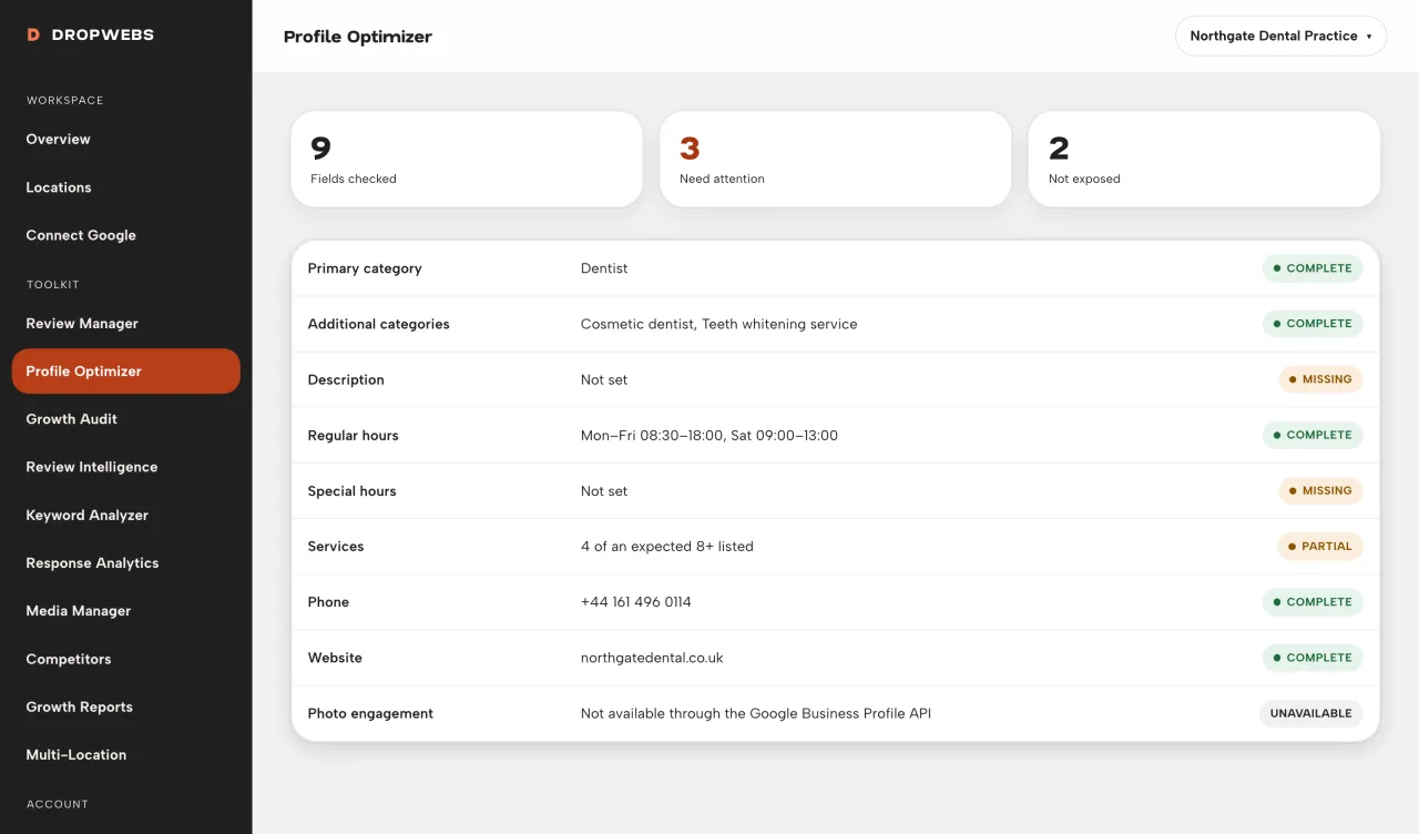 Profile fields list in Optimizer